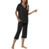 JINSHI Women’s Pajamas Set Short Sleeve Top and Capri Pants Lightweight Sleepwear Comfy Pjs Lounge Set with Pockets(Black)