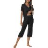 JINSHI Women’s Pajamas Set Short Sleeve Top and Capri Pants Lightweight Sleepwear Comfy Pjs Lounge Set with Pockets(Black)