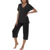 JINSHI Women’s Pajamas Set Short Sleeve Top and Capri Pants Lightweight Sleepwear Comfy Pjs Lounge Set with Pockets(Black)