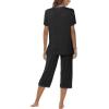 JINSHI Women’s Pajamas Set Short Sleeve Top and Capri Pants Lightweight Sleepwear Comfy Pjs Lounge Set with Pockets(Black)