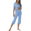 JINSHI Women’s Pajamas Set Short Sleeve Top and Capri Pants Lightweight Sleepwear Comfy Pjs Lounge Set with Pockets(Blue 2)