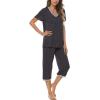JINSHI Women’s Pajamas Set Short Sleeve Top and Capri Pants Lightweight Sleepwear Comfy Pjs Lounge Set with Pockets(Dark Grey)