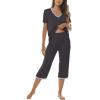 JINSHI Women’s Pajamas Set Short Sleeve Top and Capri Pants Lightweight Sleepwear Comfy Pjs Lounge Set with Pockets(Dark Grey)