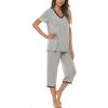 JINSHI Women’s Pajamas Set Short Sleeve Top and Capri Pants Lightweight Sleepwear Comfy Pjs Lounge Set with Pockets(Light Grey)