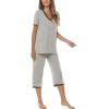 JINSHI Women’s Pajamas Set Short Sleeve Top and Capri Pants Lightweight Sleepwear Comfy Pjs Lounge Set with Pockets(Light Grey)