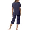 JINSHI Women’s Pajamas Set Short Sleeve Top and Capri Pants Lightweight Sleepwear Comfy Pjs Lounge Set with Pockets(Navy Blue)
