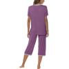 JINSHI Women’s Pajamas Set Short Sleeve Top and Capri Pants Lightweight Sleepwear Comfy Pjs Lounge Set with Pockets(Purple)