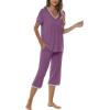JINSHI Women’s Pajamas Set Short Sleeve Top and Capri Pants Lightweight Sleepwear Comfy Pjs Lounge Set with Pockets(Purple)