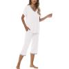 JINSHI Women’s Pajamas Set Short Sleeve Top and Capri Pants Lightweight Sleepwear Comfy Pjs Lounge Set with Pockets(White)