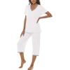 JINSHI Women’s Pajamas Set Short Sleeve Top and Capri Pants Lightweight Sleepwear Comfy Pjs Lounge Set with Pockets(White)