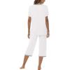 JINSHI Women’s Pajamas Set Short Sleeve Top and Capri Pants Lightweight Sleepwear Comfy Pjs Lounge Set with Pockets(White)