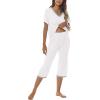 JINSHI Women’s Pajamas Set Short Sleeve Top and Capri Pants Lightweight Sleepwear Comfy Pjs Lounge Set with Pockets(White)