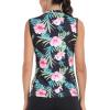 JINSHI Women’s Sleeveless Golf Shirts Tennis Shirt Quick Dry Pickleball Shirts UPF 50+ Sportswear T-Shirts with Zipper(B01-black Floral)