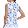 JINSHI Women’s Sleeveless Golf Shirts Tennis Shirt Quick Dry Pickleball Shirts UPF 50+ Sportswear T-Shirts with Zipper(B02-blue White Floral)