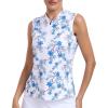 JINSHI Women’s Sleeveless Golf Shirts Tennis Shirt Quick Dry Pickleball Shirts UPF 50+ Sportswear T-Shirts with Zipper(B02-blue White Floral)