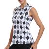 JINSHI Women’s Sleeveless Golf Shirts Tennis Shirt Quick Dry Pickleball Shirts UPF 50+ Sportswear T-Shirts with Zipper(B03-gray Black Argyle)