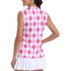 JINSHI Women’s Sleeveless Golf Shirts Tennis Shirt Quick Dry Pickleball Shirts UPF 50+ Sportswear T-Shirts with Zipper(B04-rose Pink Argyle)