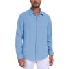 MoFiz Mens Button Down Shirts Long Sleeve Casual Linen Shirts with Pockets Beach Vacation Spring Shrits(Light Blue)