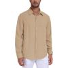 MoFiz Mens Button Down Shirts Long Sleeve Casual Linen Shirts with Pockets Beach Vacation Spring Shrits(Light Khaki)