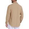 MoFiz Mens Button Down Shirts Long Sleeve Casual Linen Shirts with Pockets Beach Vacation Spring Shrits(Light Khaki)