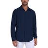 MoFiz Mens Button Down Shirts Long Sleeve Casual Linen Shirts with Pockets Beach Vacation Spring Shrits(Navy)