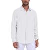 MoFiz Mens Button Down Shirts Long Sleeve Casual Linen Shirts with Pockets Beach Vacation Spring Shrits(White)