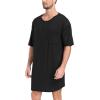 MoFiz Men’s Nightshirt Soft Pajamas V Neck Short Sleeve Nightgown Loose Sleepwear Nightwear Comfy Sleep Shirt S-3XL(Black)
