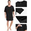 MoFiz Men’s Nightshirt Soft Pajamas V Neck Short Sleeve Nightgown Loose Sleepwear Nightwear Comfy Sleep Shirt S-3XL(Black)