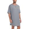 MoFiz Men’s Nightshirt Soft Pajamas V Neck Short Sleeve Nightgown Loose Sleepwear Nightwear Comfy Sleep Shirt S-3XL(Grey)