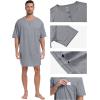 MoFiz Men’s Nightshirt Soft Pajamas V Neck Short Sleeve Nightgown Loose Sleepwear Nightwear Comfy Sleep Shirt S-3XL(Grey)