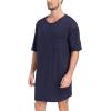 MoFiz Men’s Nightshirt Soft Pajamas V Neck Short Sleeve Nightgown Loose Sleepwear Nightwear Comfy Sleep Shirt S-3XL(Navy Blue)