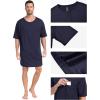 MoFiz Men’s Nightshirt Soft Pajamas V Neck Short Sleeve Nightgown Loose Sleepwear Nightwear Comfy Sleep Shirt S-3XL(Navy Blue)