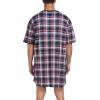 MoFiz Men’s Nightshirt Soft Pajamas V Neck Short Sleeve Nightgown Loose Sleepwear Nightwear Comfy Sleep Shirt S-3XL(Plaid-57)