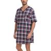 MoFiz Men’s Nightshirt Soft Pajamas V Neck Short Sleeve Nightgown Loose Sleepwear Nightwear Comfy Sleep Shirt S-3XL(Plaid-57)