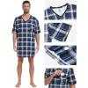 MoFiz Men’s Nightshirt Soft Pajamas V Neck Short Sleeve Nightgown Loose Sleepwear Nightwear Comfy Sleep Shirt S-3XL(Plaid-59)
