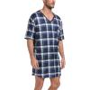 MoFiz Men’s Nightshirt Soft Pajamas V Neck Short Sleeve Nightgown Loose Sleepwear Nightwear Comfy Sleep Shirt S-3XL(Plaid-59)