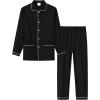 MoFiz Mens Pajama Set Soft Cotton Button Down Notched Collar Pjs Long Sleeve 2 Piece Sleepwear Lounge Nightwear with Pocket(Black)
