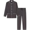 MoFiz Mens Pajama Set Soft Cotton Button Down Notched Collar Pjs Long Sleeve 2 Piece Sleepwear Lounge Nightwear with Pocket(Grey)