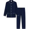 MoFiz Mens Pajama Set Soft Cotton Button Down Notched Collar Pjs Long Sleeve 2 Piece Sleepwear Lounge Nightwear with Pocket(Navy)