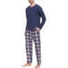 MoFiz Men’s Pajamas Plaid Sets Sleepwear Sleep Long Sleeve Shirts and Pants Pajama Set Soft Mens Pjs Lounge Set with Pockets(Style-d)