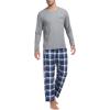 MoFiz Men’s Pajamas Plaid Sets Sleepwear Sleep Long Sleeve Shirts and Pants Pajama Set Soft Mens Pjs Lounge Set with Pockets(Style-f)