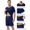 MoFiz Men’s Pajamas Set Sleepwear Sleep Shirt and Shorts Pajama Set Lightweight Soft Mens Pjs Lounge Set with Pockets S-3XL(Navy Blue)