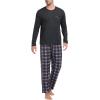 MoFiz Men’s Plaid Pajama Set Long Sleeve, Soft 2-Piece Sleepwear with Pockets | Cozy PJs & Loungewear for Holiday, Christmas(55-black Plaid)