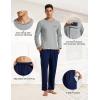MoFiz Men’s Plaid Pajama Set Long Sleeve, Soft 2-Piece Sleepwear with Pockets | Cozy PJs & Loungewear for Holiday, Christmas(Light Gray Top & Navy Blue Pants Set)