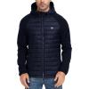 MoFiz Mens Running Hybrid Fleece Jackets Lightweight Puffy Hiking Jacket Winter Thermal Full Zip Hood Insulated Jacket Coat(A-navy)