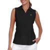 MoFiz Women Racerback Sleeveless Golf Polo Shirt V-Neck Collarless Tennis Running Tank Tops Quick Dry Athletic Casual(2025-black)