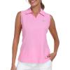 MoFiz Women Racerback Sleeveless Golf Polo Shirt V-Neck Collarless Tennis Running Tank Tops Quick Dry Athletic Casual(2025-pink)