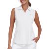 MoFiz Women Racerback Sleeveless Golf Polo Shirt V-Neck Collarless Tennis Running Tank Tops Quick Dry Athletic Casual(2025-white)