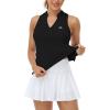 MoFiz Women Racerback Sleeveless Golf Polo Shirt V-Neck Collarless Tennis Running Tank Tops Quick Dry Athletic Casual(A-black)