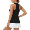 MoFiz Women Racerback Sleeveless Golf Polo Shirt V-Neck Collarless Tennis Running Tank Tops Quick Dry Athletic Casual(A-black)